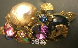 Vintage Signed Miriam Haskell Jeweled & Pearl Brooch / Pin 2.75 x 1.25