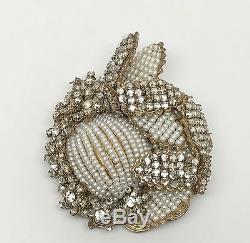 Vintage Signed Miriam Haskell Rhinestone & Seeded Pearl Pin Brooch