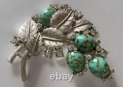 Vintage Signed Pennino Crystal Rhinestone Dragons Egg Silver Tone Flower Brooch