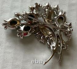 Vintage Signed Pennino Crystal Rhinestone Dragons Egg Silver Tone Flower Brooch