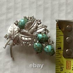 Vintage Signed Pennino Crystal Rhinestone Dragons Egg Silver Tone Flower Brooch