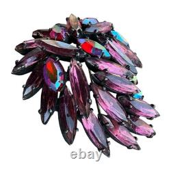 Vintage Signed REGENCY Purple Pink Navette Red AB Rhinestones Brooch Japanned