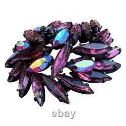 Vintage Signed REGENCY Purple Pink Navette Red AB Rhinestones Brooch Japanned