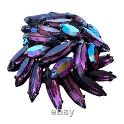 Vintage Signed REGENCY Purple Pink Navette Red AB Rhinestones Brooch Japanned