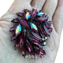 Vintage Signed REGENCY Purple Pink Navette Red AB Rhinestones Brooch Japanned