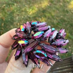 Vintage Signed REGENCY Purple Pink Navette Red AB Rhinestones Brooch Japanned