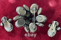 Vintage Signed Regency Saphiret Rhinestone Brooch & Earrings Set