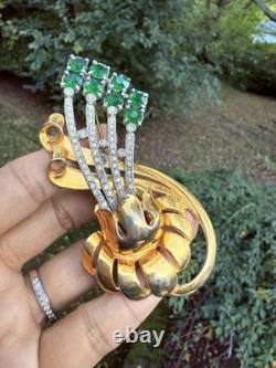 Vintage Signed Reinad Green Rhinestones Flower Brooch Large