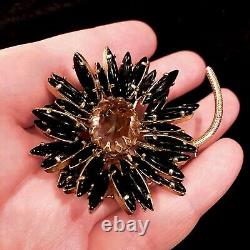 Vintage Signed SCHREINER NEW YORK Black Pink Glass Cabochons Ruffle Brooch Pin
