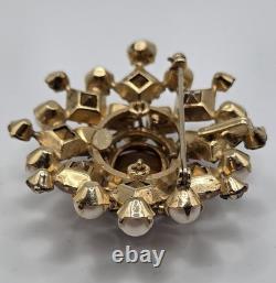 Vintage Signed SCHREINER New York Multi Tiered Rhinestone Pearl Brooch Pendant