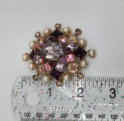 Vintage Signed SCHREINER New York Multi Tiered Rhinestone Pearl Brooch Pendant