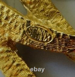 Vintage Signed SPHINX Enamel Rhinestone Bird On Brunch Pin Brooch