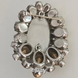 Vintage Signed Schreiner NY Brooch Dome Marbled Glass Cabochon Rhinestone Orange