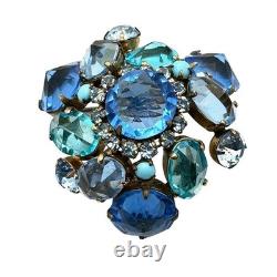 Vintage Signed Schreiner New York Brooch Pin Blue Reverse Set Glass Rhinestone