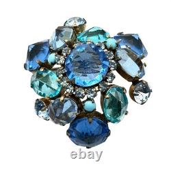 Vintage Signed Schreiner New York Brooch Pin Blue Reverse Set Glass Rhinestone