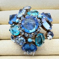 Vintage Signed Schreiner New York Brooch Pin Blue Reverse Set Glass Rhinestone