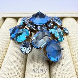 Vintage Signed Schreiner New York Brooch Pin Blue Reverse Set Glass Rhinestone