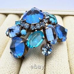 Vintage Signed Schreiner New York Brooch Pin Blue Reverse Set Glass Rhinestone