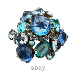 Vintage Signed Schreiner New York Brooch Pin Blue Reverse Set Glass Rhinestone