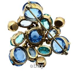 Vintage Signed Schreiner New York Brooch Pin Blue Reverse Set Glass Rhinestone