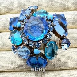Vintage Signed Schreiner New York Brooch Pin Blue Reverse Set Glass Rhinestone