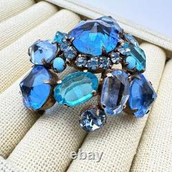 Vintage Signed Schreiner New York Brooch Pin Blue Reverse Set Glass Rhinestone