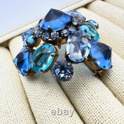 Vintage Signed Schreiner New York Brooch Pin Blue Reverse Set Glass Rhinestone Vintage Signed Schreiner New York Brooch Pin Blue Reverse Set Glass Rhinestone