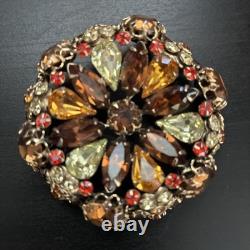 Vintage Signed Schreiner New York High Dome Rhinestone & Cabochon Brooch