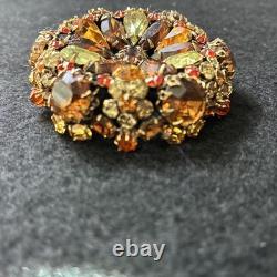 Vintage Signed Schreiner New York High Dome Rhinestone & Cabochon Brooch