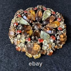 Vintage Signed Schreiner New York High Dome Rhinestone & Cabochon Brooch