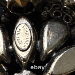 Vintage Signed Schreiner New York High Dome Rhinestone & Cabochon Brooch