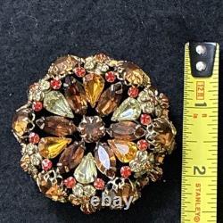 Vintage Signed Schreiner New York High Dome Rhinestone & Cabochon Brooch