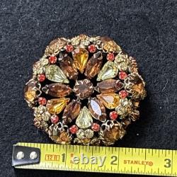 Vintage Signed Schreiner New York High Dome Rhinestone & Cabochon Brooch