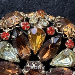 Vintage Signed Schreiner New York High Dome Rhinestone & Cabochon Brooch