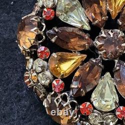 Vintage Signed Schreiner New York High Dome Rhinestone & Cabochon Brooch