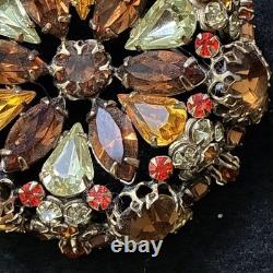 Vintage Signed Schreiner New York High Dome Rhinestone & Cabochon Brooch