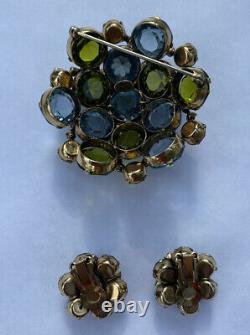 Vintage Signed Schreiner New York Rhinestone Pin Brooch Earrings Set Stunning