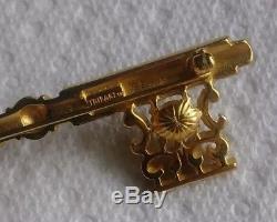 Vintage Signed TRIFARI Fancy Gold Tone Key Pin Brooch Faux Pearl & Rhinestones
