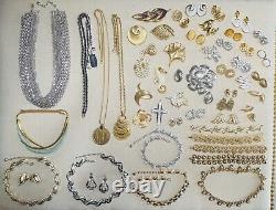 Vintage Signed Trifari Jewelry Lot Rhinestones Sets Brooch Earrings Necklace