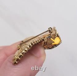 Vintage Signed Vendome Gold Tone Amber Brown & Clear Rhinestone Brooch Pin