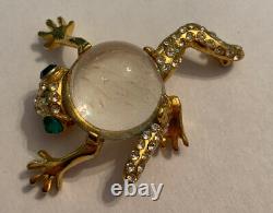 Vintage Signed Weinberg New York Jelly Belly Pave Rhinestone Frog Brooch