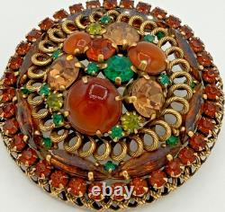 Vintage Signed Weiss Large Round Domed Rhinestone Cabochon Brooch