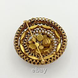 Vintage Signed Weiss Large Round Domed Rhinestone Cabochon Brooch