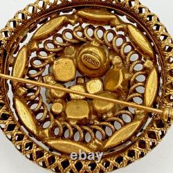 Vintage Signed Weiss Large Round Domed Rhinestone Cabochon Brooch