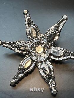 Vintage Signed Weiss Multi Layer Starfish Crystal Sparkle Silver Tone Brooch Pin