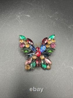 Vintage Signed Weiss Multicolored Rhinestone Butterfly Brooch