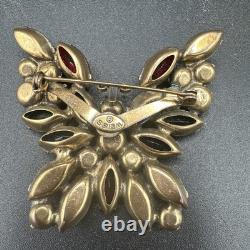 Vintage Signed Weiss Multicolored Rhinestone Butterfly Brooch