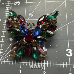 Vintage Signed Weiss Multicolored Rhinestone Butterfly Brooch