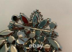 Vintage Signed Weiss Smoky Gray & Crystal Rhinestone Dangling Layered Brooch