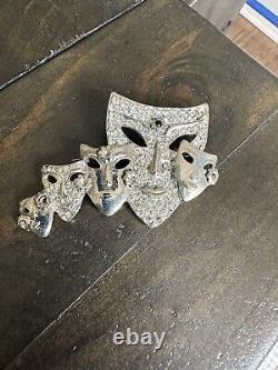 Vintage Silver Tone Butler and Wilson (B&W) Theater Drama Mask Rhinestone Brooch